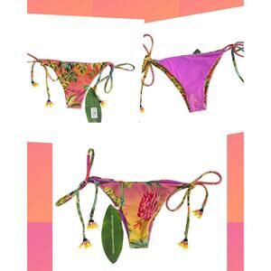 Farm Rio Women's Pink Ombre Forest Tropical Bikini Bottom Swimwear Size Large